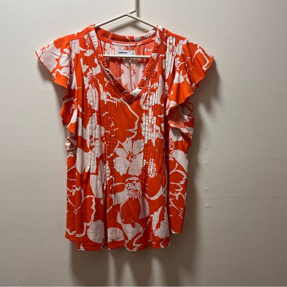 Sonoma Stylish Chic Vibrant Trendy Y2K Flutter Sleeve Tunic Top, Sz M, Floral